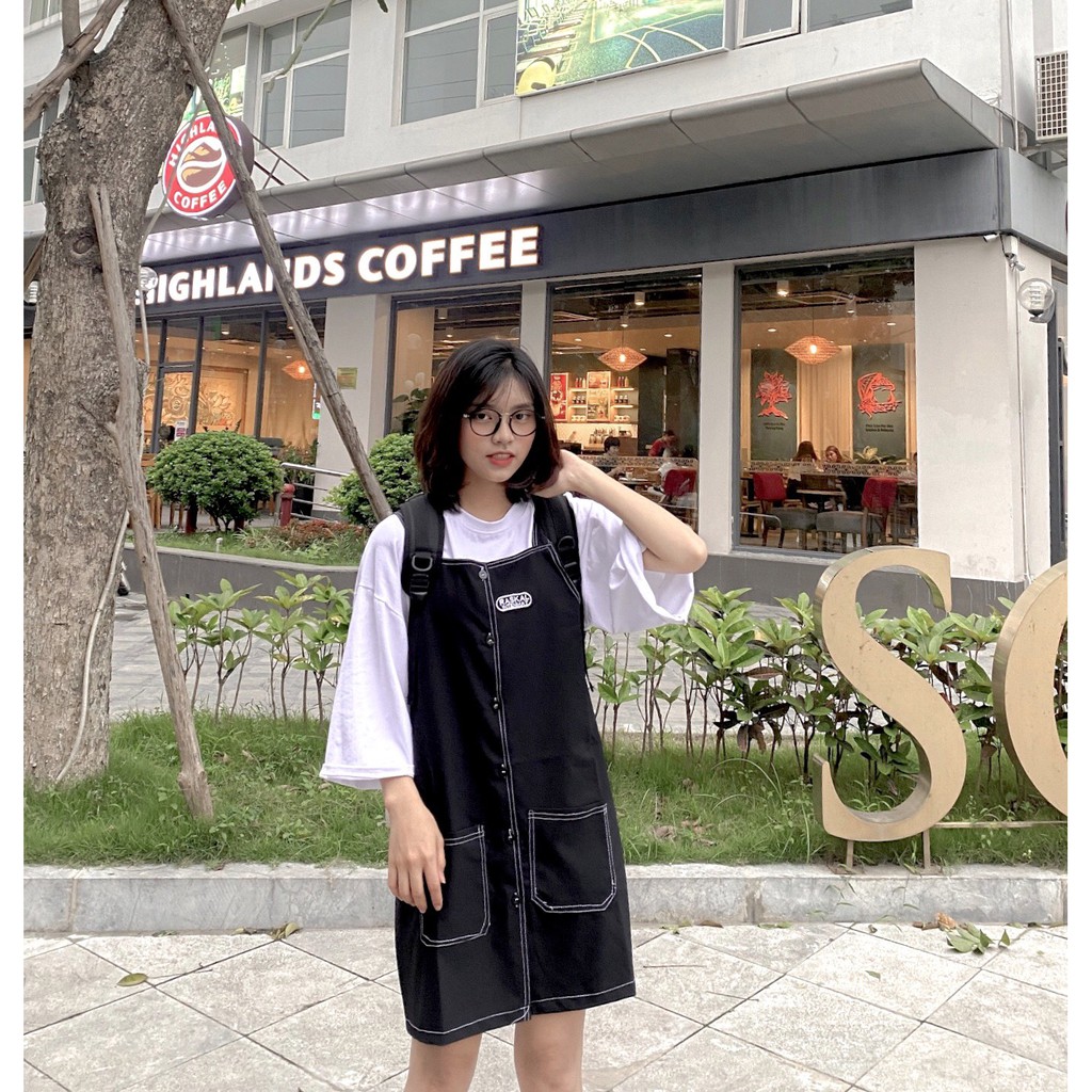 Váy yếm nữ chỉ nổi phom rộng dáng suông cá tính chất jean thô mềm dễ mix đồ cực chất (KHÔNG KÈM ÁO) | BigBuy360 - bigbuy360.vn
