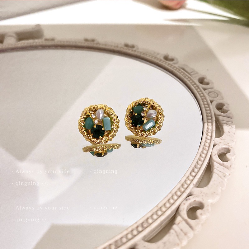 DREJEW Khuyên Tai Tròn Mạ Bạc 925 Đính Ngọc Trai Phong Cách Hàn Quốc Kiểu Dáng Mới