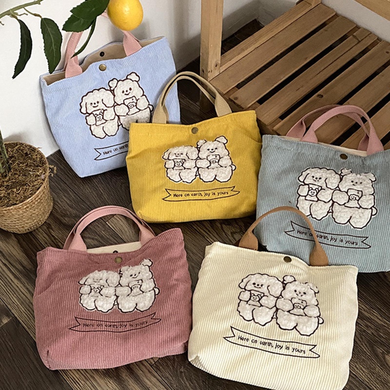 Túi Tote Vải Nhung Thêu Hình Thỏ Dễ Thương Cho Nữ