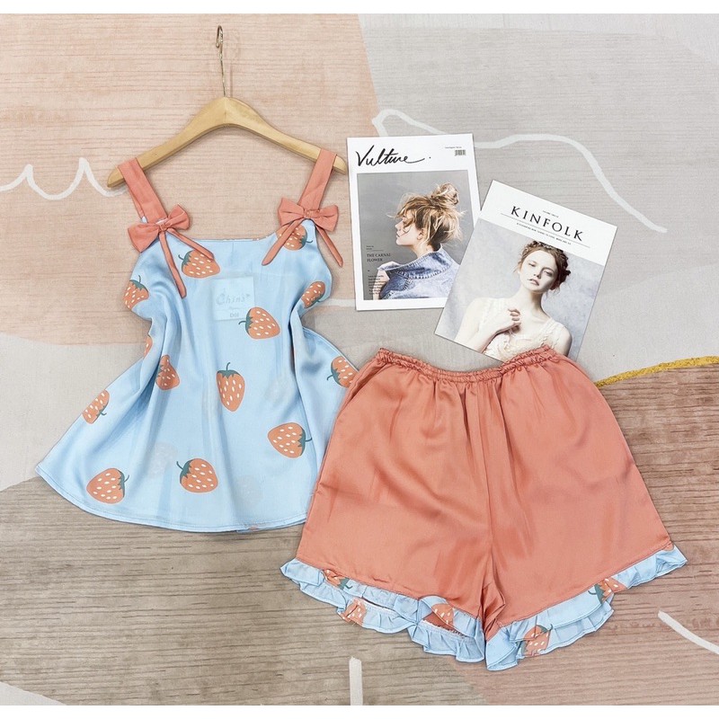 Bộ Pizama Hai Dây Phối Nơ | BigBuy360 - bigbuy360.vn