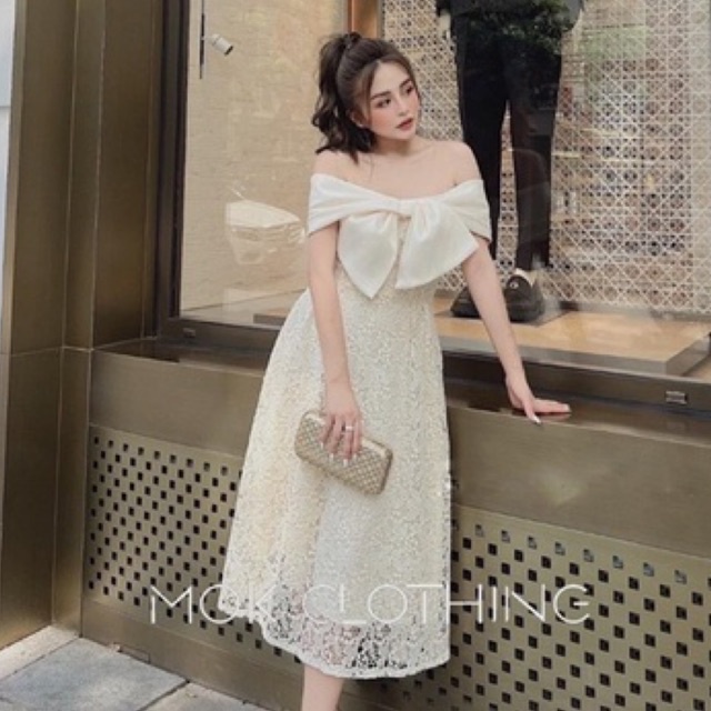 VÁY REN VINTAGE TRỄ VAI ĐÍNH NƠ TRƯỚC 050722