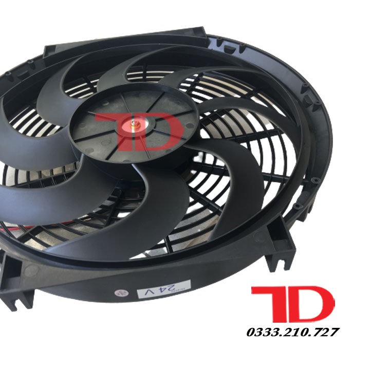 Quạt dàn nóng ô tô chế 14 inch 35.5 cm 100W 24V cánh cong loại tốt