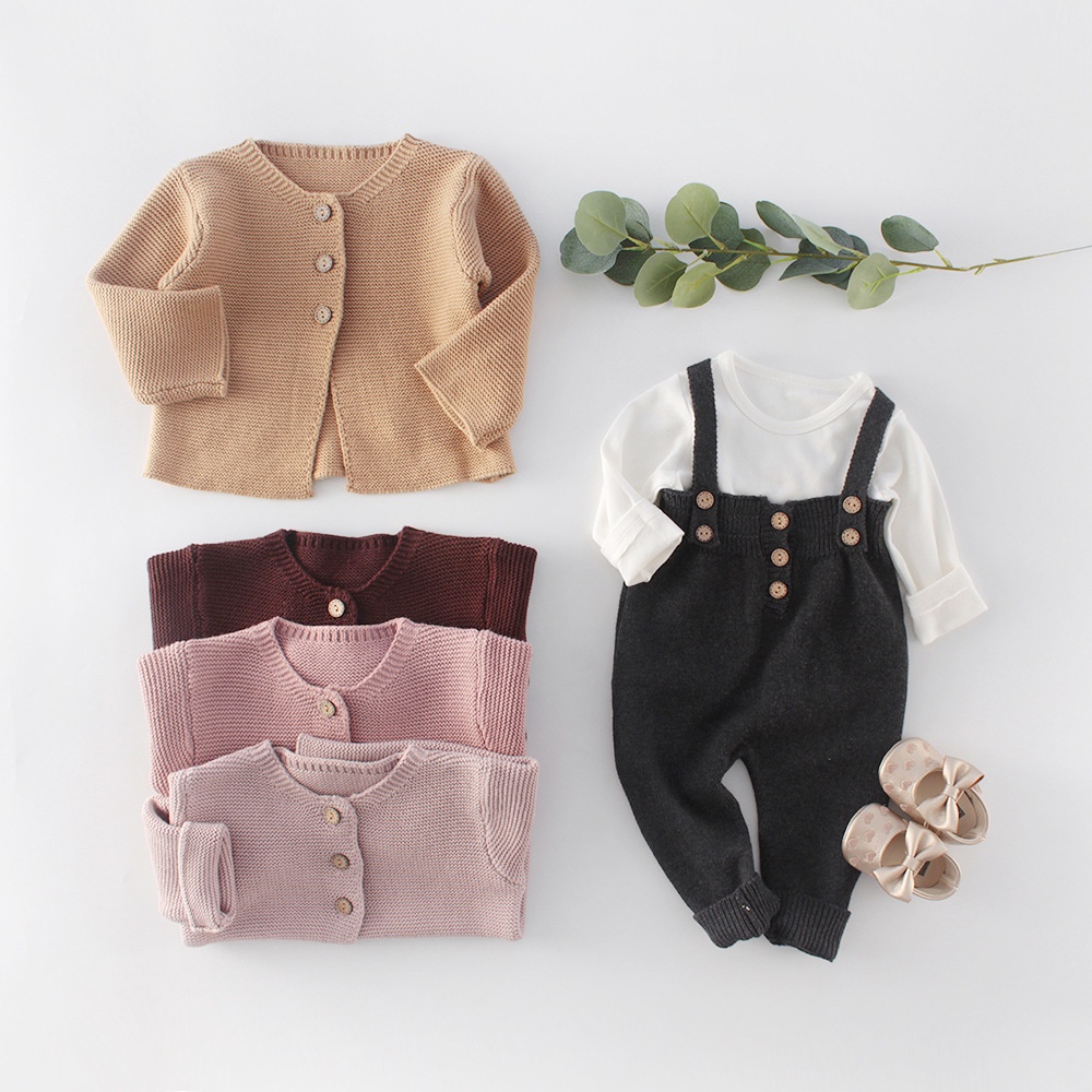 Áo khoác len + quần yếm + áo tay dài PFN6 2021 xinh xắn cho bé sơ sinh