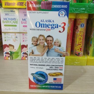 Dầu cá omega 3 alaska with coenzym Q10 hộp màu trắng gia đình - Giúp sáng mắt ,giảm nguy cơ mắc bệnh tim mạch , huyết áp