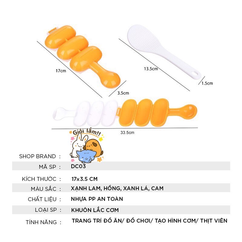 bộ khuôn lắc cơm tạo hình cơm nắm cho bé ăn dặm kèm thìa