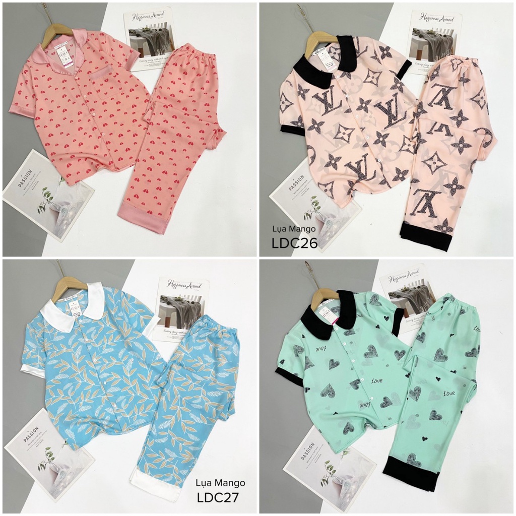 Bộ pijama lụa cộc dài lụa mango, satin mềm mịn💖độ co giãn nhẹ♥️màu sắc xinh yêu♥️hình in sắc nét💖full size💖không bai xù | BigBuy360 - bigbuy360.vn