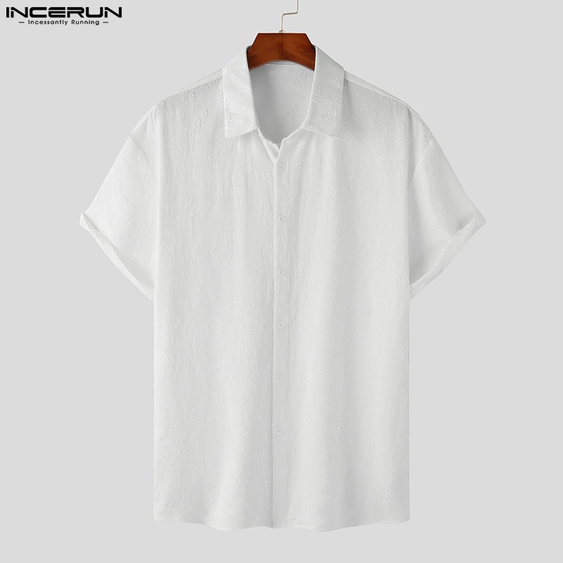 INCERUN Áo Sơ Mi Ngắn Tay Cài Nút Họa Tiết Hoa Thời Trang Đi Biển Cho Nam