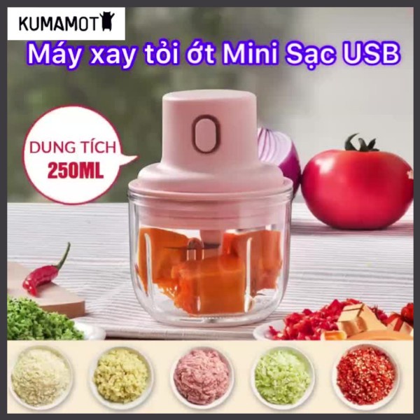 Máy Xay Đa Năng, Máy Xay Tỏi Ớt Mini Cầm Tay Sạc Pin Nhỏ Gọn Dung Tích 250ml