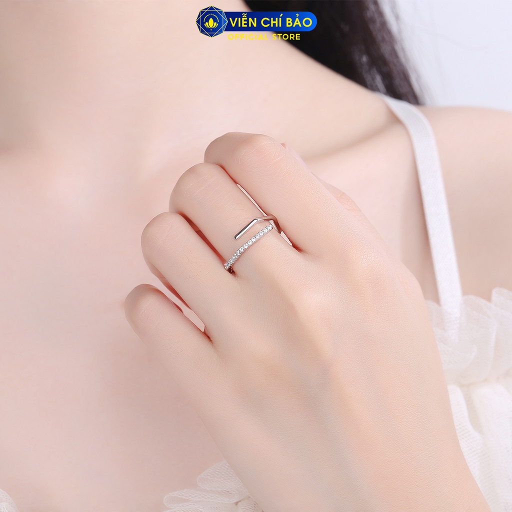 Nhẫn bạc nữ đính đá cá tính hình chéo chất liệu bạc 925 thời trang phụ kiện trang sức Viễn Chí Bảo N400808B-N400753xB