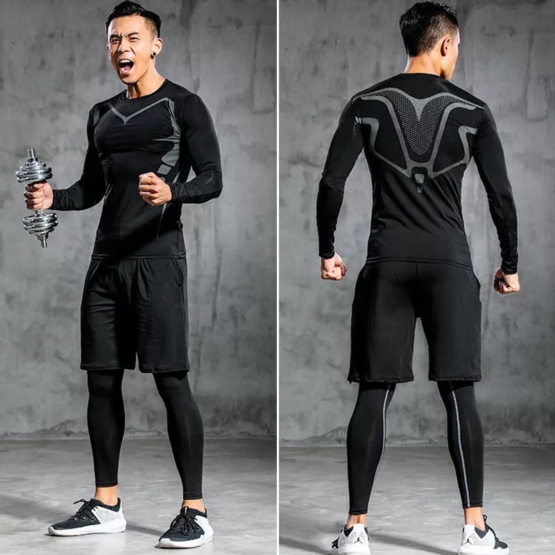 Áo Legging - Áo Giữ Nhiệt Chuyên Thể Thao Nam Dài Tay Đen Có Hình