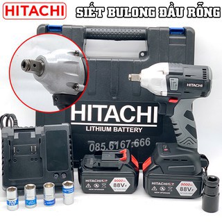 Máy siết bulong Hitachi 88V KHÔNG CHỔI THAN - LOẠI 2 PIN - Tặng kèm 6 đầu khẩu, Khoan Pin, Bắn Vít, Xiết ốc