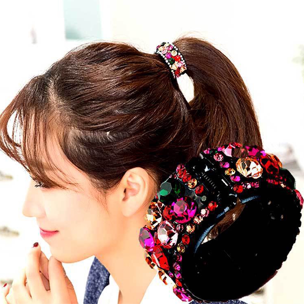 Kẹp tóc càng cua hình tròn đính đá màu xinh xắn cho nữ