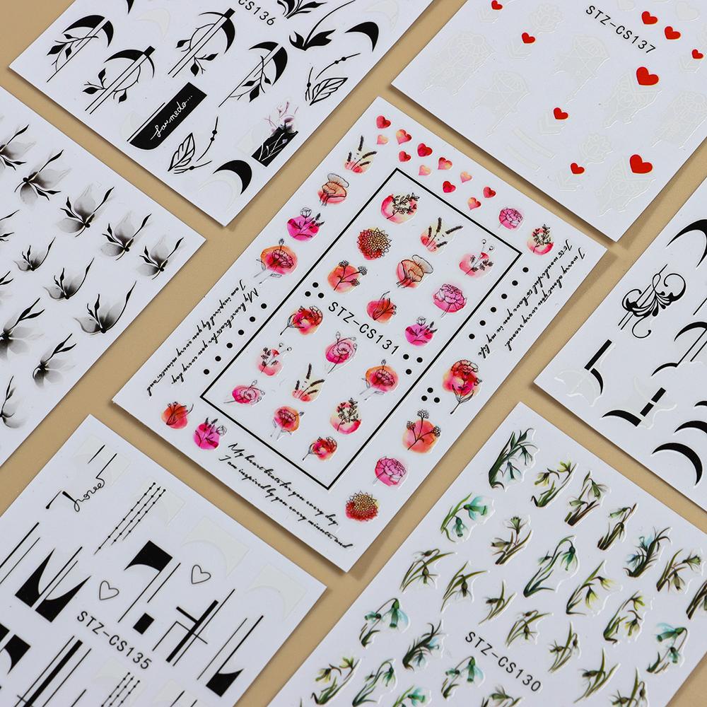 Hình Dán Trang Trí Móng Tay Màu Trắng Xanh Lá Kiểu Pháp