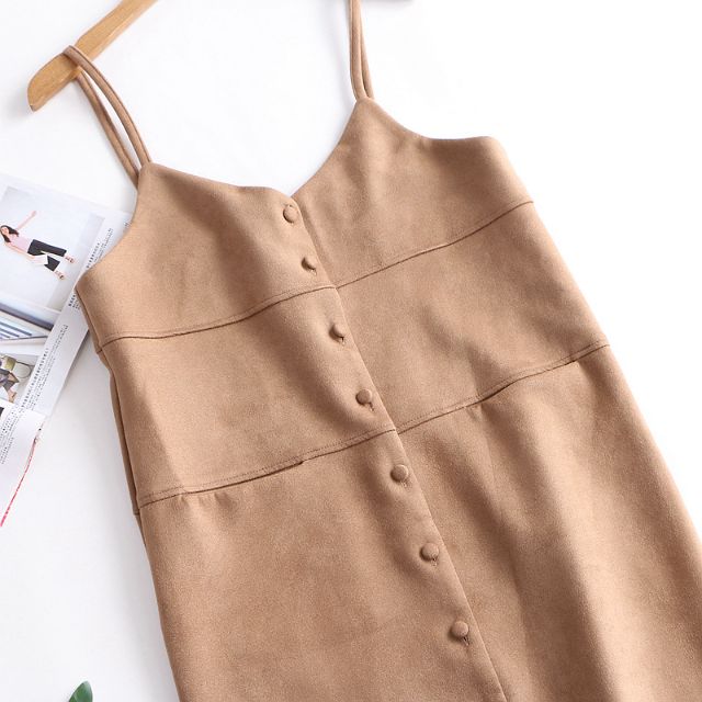 Váy 2 dây da lộn cài cúc xuất Hàn (có sẵn) | BigBuy360 - bigbuy360.vn