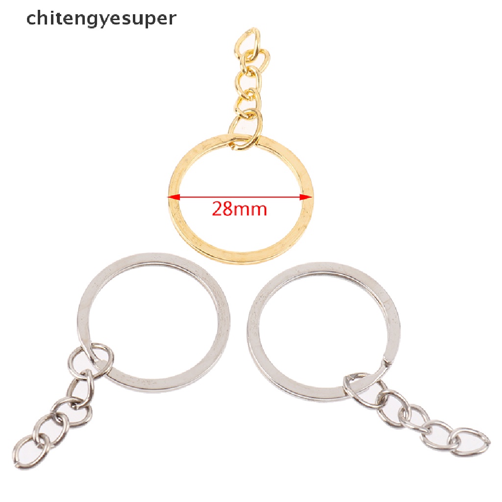 Chitengyesuper 20 Pcs/lot 28mm Length Key Gold Silver Chains Key Ring Round Keychain CGS