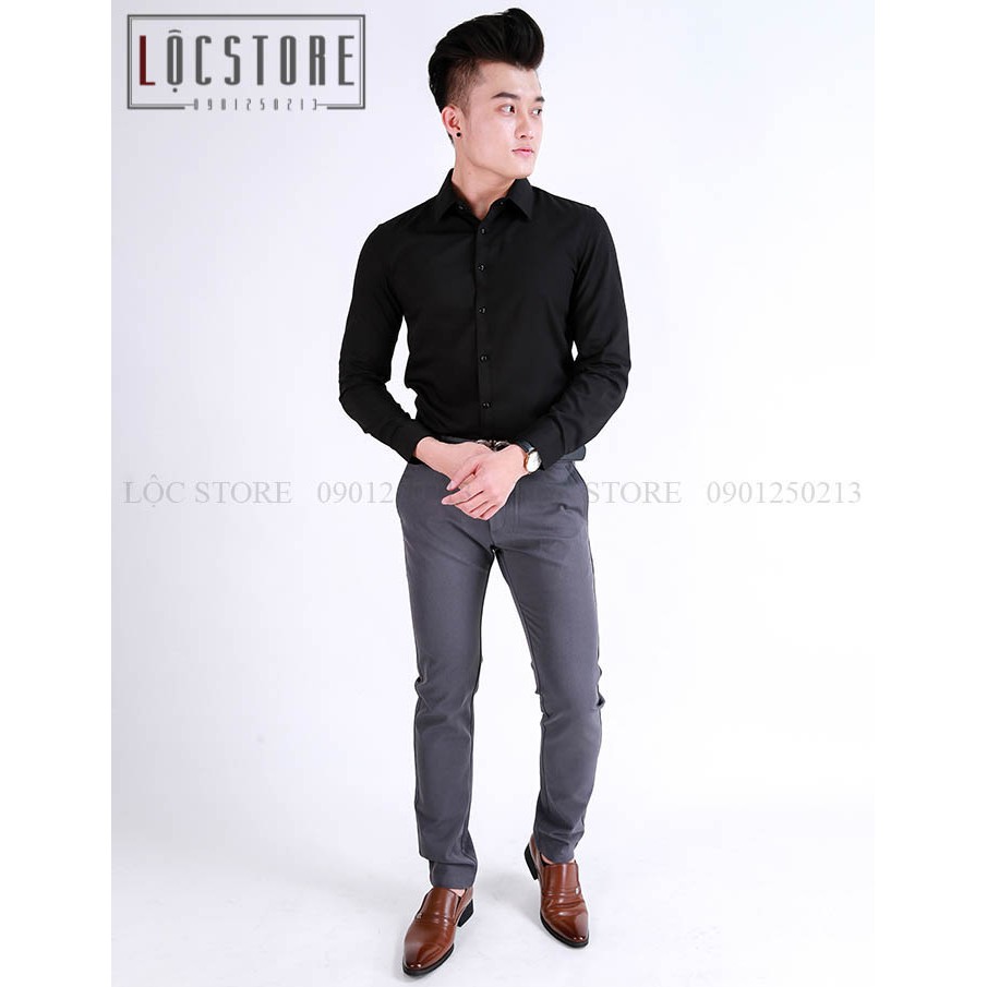 Áo sơmi đen trơn - không nhăn - form body hàn quốc | BigBuy360 - bigbuy360.vn