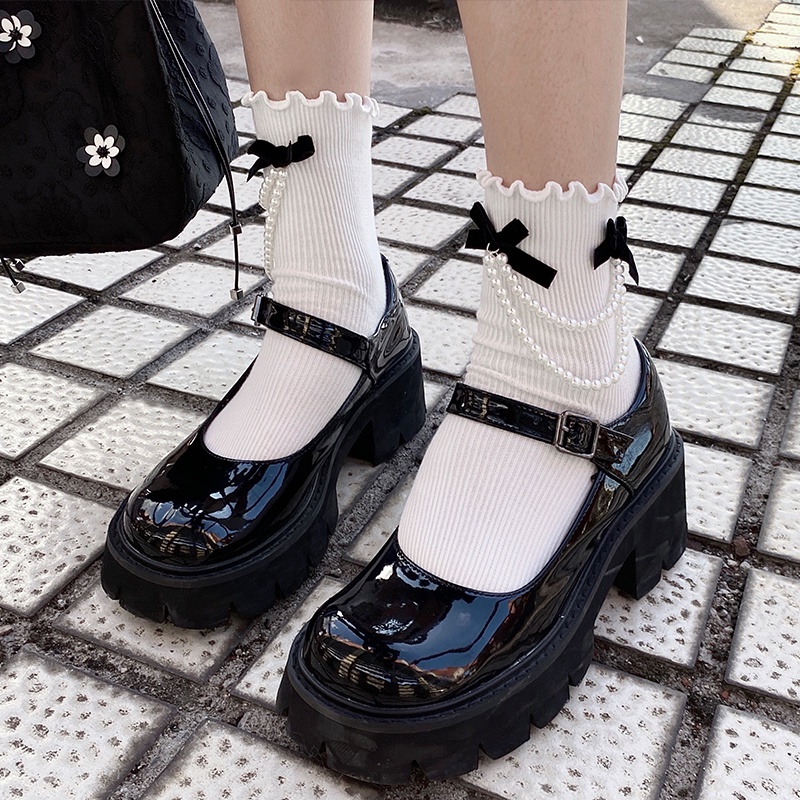 Tất nơ phối dây hạt phong cách lolita Nhật Bản, chất liệu co giãn 4 chiều, FH04 phụ kiện Forher.since1998