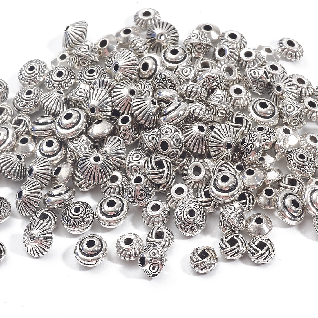 Hạt xỏ bằng hợp kim kim loại hình nón màu bạc phong cách Tây Tạng dùng làm đồ trang sức 6mm 7mm