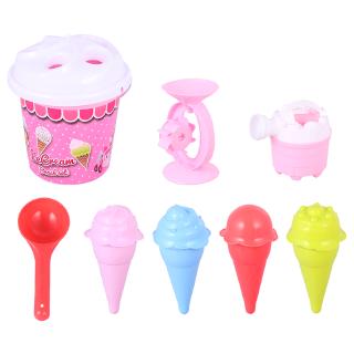 8Pcs Kids Ice Cream Shaped Beach Toy Colorful Sand Toy Plastic Beach Sand Spoon Pink