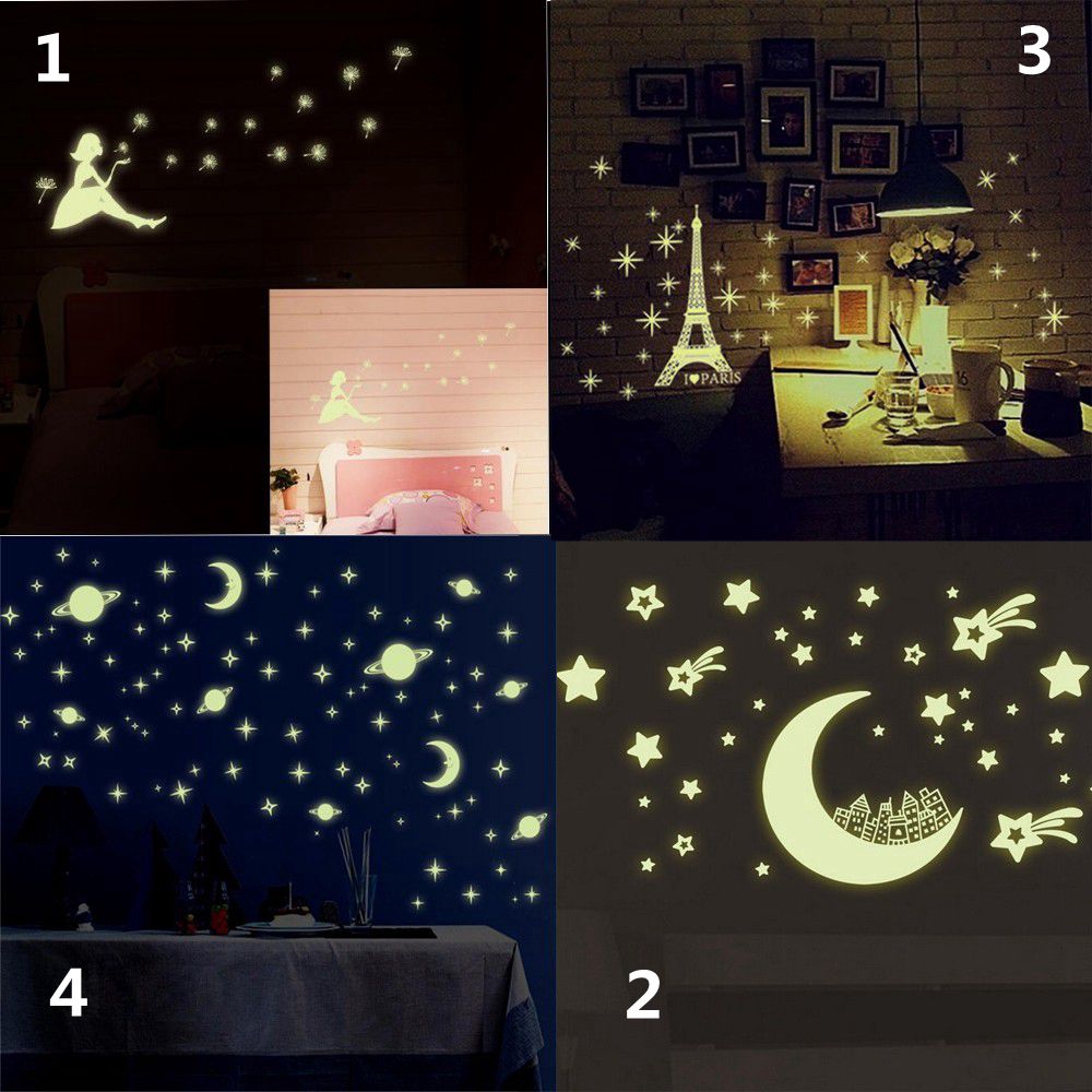 MIOSHOP 4 Types Fluorescent Art Mural DIY Kids Bedroom Wall Sticker