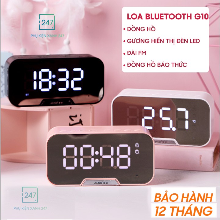 Loa Bluetooth G10 Tích Hợp Đồng Hồ, Màn Hình Tráng Gương,Nghe Đài FM - 𝐁𝐀̉𝐎 𝐇𝐀̀𝐍𝐇 𝟏𝟐 𝐓𝐇𝐀́𝐍𝐆