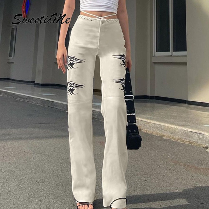 Quần Jean Lưng Cao In Họa Tiết Thời Trang Cá Tính Cho Nữ