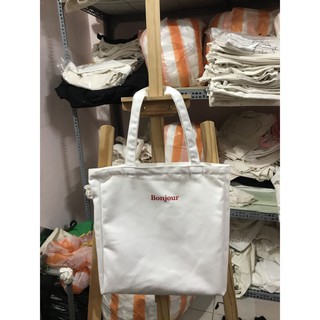 Túi tote vintage size lớn in chữ "bonjour"