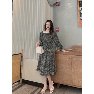 váy đầm bigsize hoa nhí thiết kế cổ vuông có chun eo ba màu phù hợp đi biển đi chơi từ 45kg đến 75kg