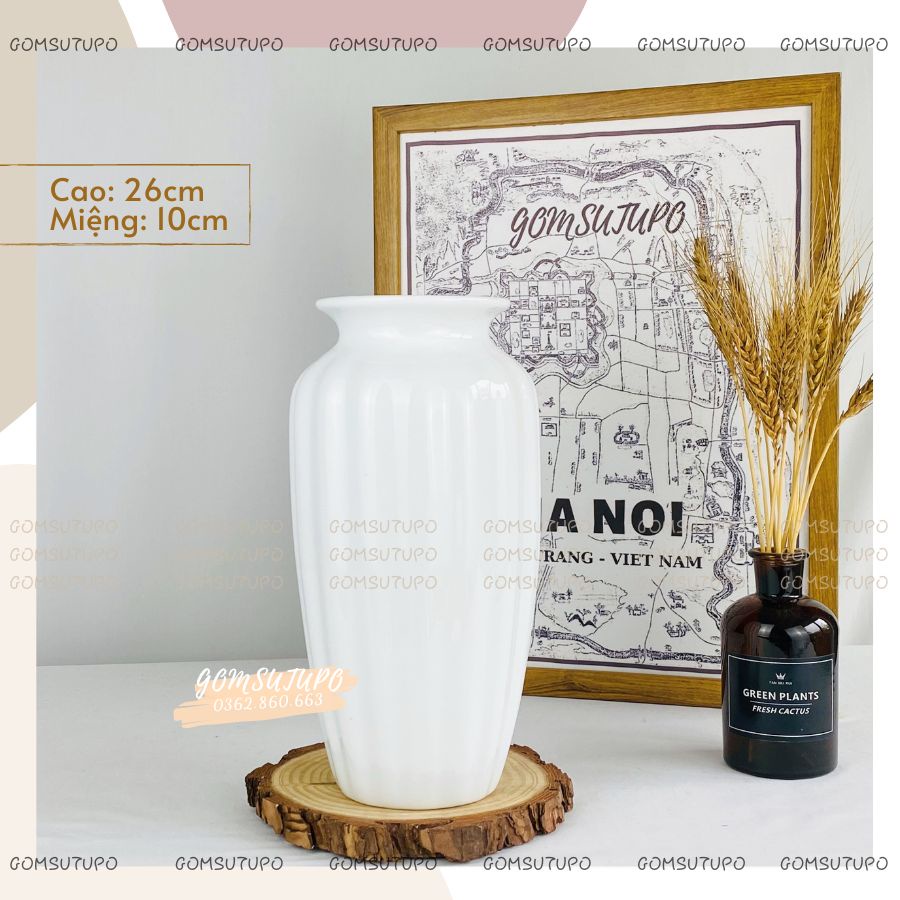 Lọ Hoa Men Trắng - Dòng Cao Cấp - Gốm Sứ Bát Tràng - gomsutupo - Bình Hoa Tràng Trí - Gốm Sứ TUPO - Decor