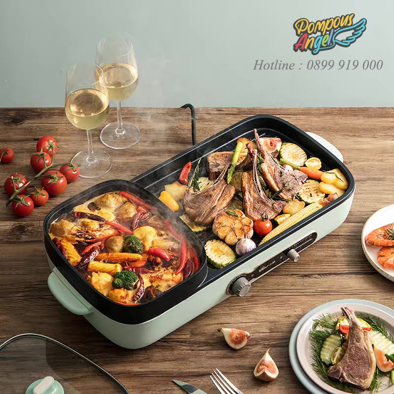 Nồi lẩu nướng đa năng 2in1 BEAR DKL-C15G1 sôi nhanh khay vuông 2 ngăn chống dính