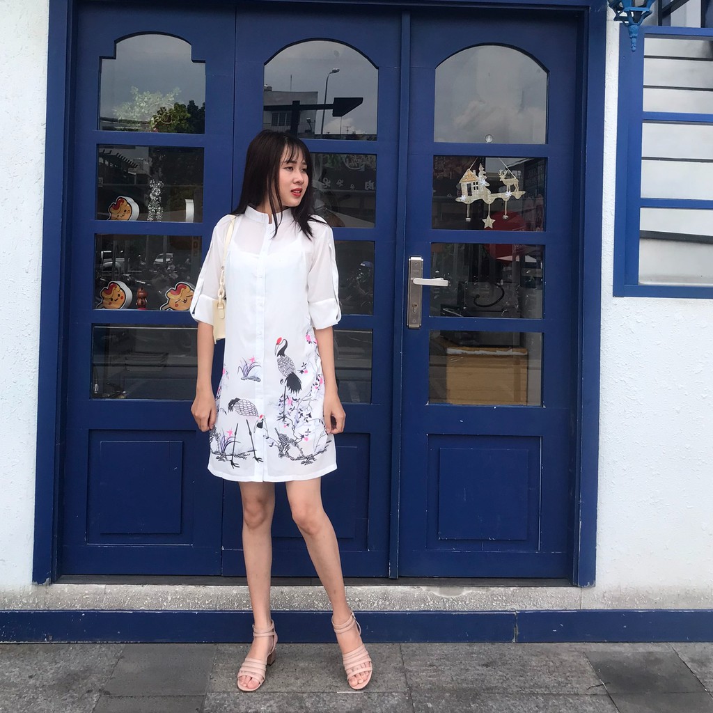 💥💥💥Đầm Sơ Mi 2 Lớp In Họa Tiết Chim Cò | BigBuy360 - bigbuy360.vn