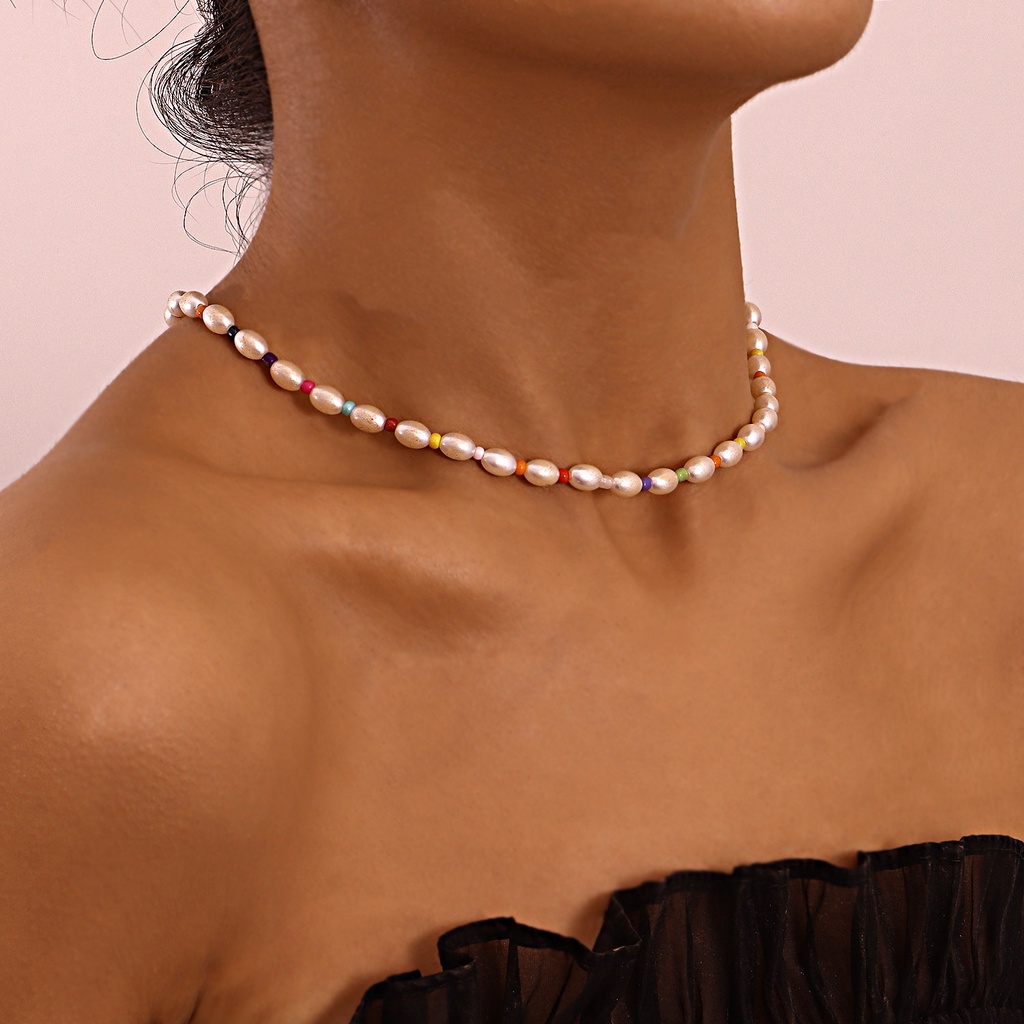 (0306) Vòng Cổ Choker Ngọc Kết Hợp Hạt Nhựa Resin Đơn Giản Sang Trọng Nữ Tính