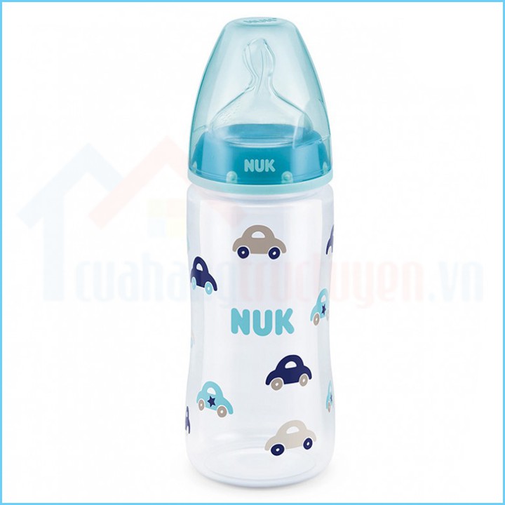 [CHÍNH HÃNG ĐỨC] Bình Sữa Cổ Rộng Nuk Nhựa PP 300Ml Núm Ti Silicone Dẹt Chỉnh Nha Premium Choice+ Cho Trẻ Dưới 6 Tháng