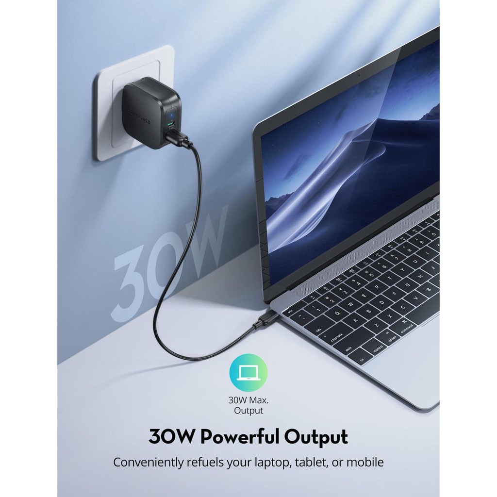 Củ Sạc RAVPower RP-PC144 ,30W 2 Cổng Và Cáp Type-C to Lightning (CB054) Chứng Nhận MFI - Chính Hãng