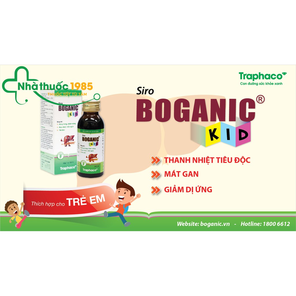 Mát gan, thanh nhiệt tiêu độc, giải độc gan, hạ men gan Boganic kid chai 100ml, Boganic lippi