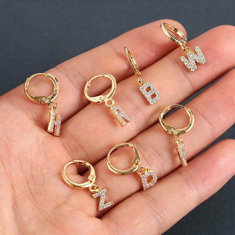 Khuyên tai RINHOO mặt trang trí chữ cái 26 mẫu tùy chọn mạ vàng 18K thời trang dành cho nữ