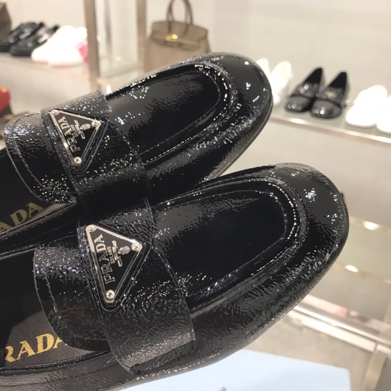 Giày lười nữ mẫu mới 2021 da thật thương hiệu Prada cao cấp