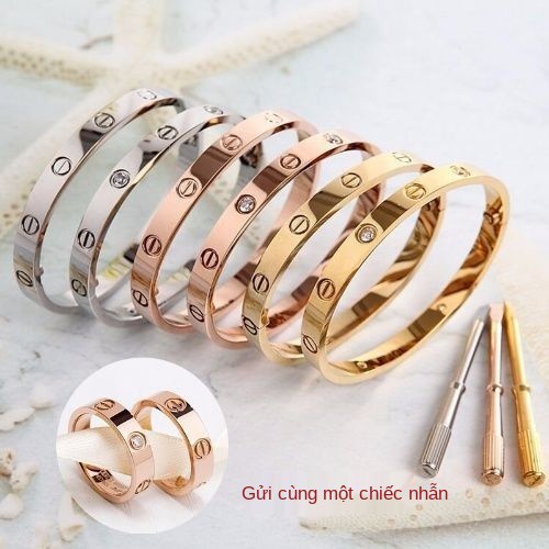 Kajia vòng tay cặp đôi nhẫn tình yêu vĩnh cửu vàng hồng 18k nam nữ quà tặng