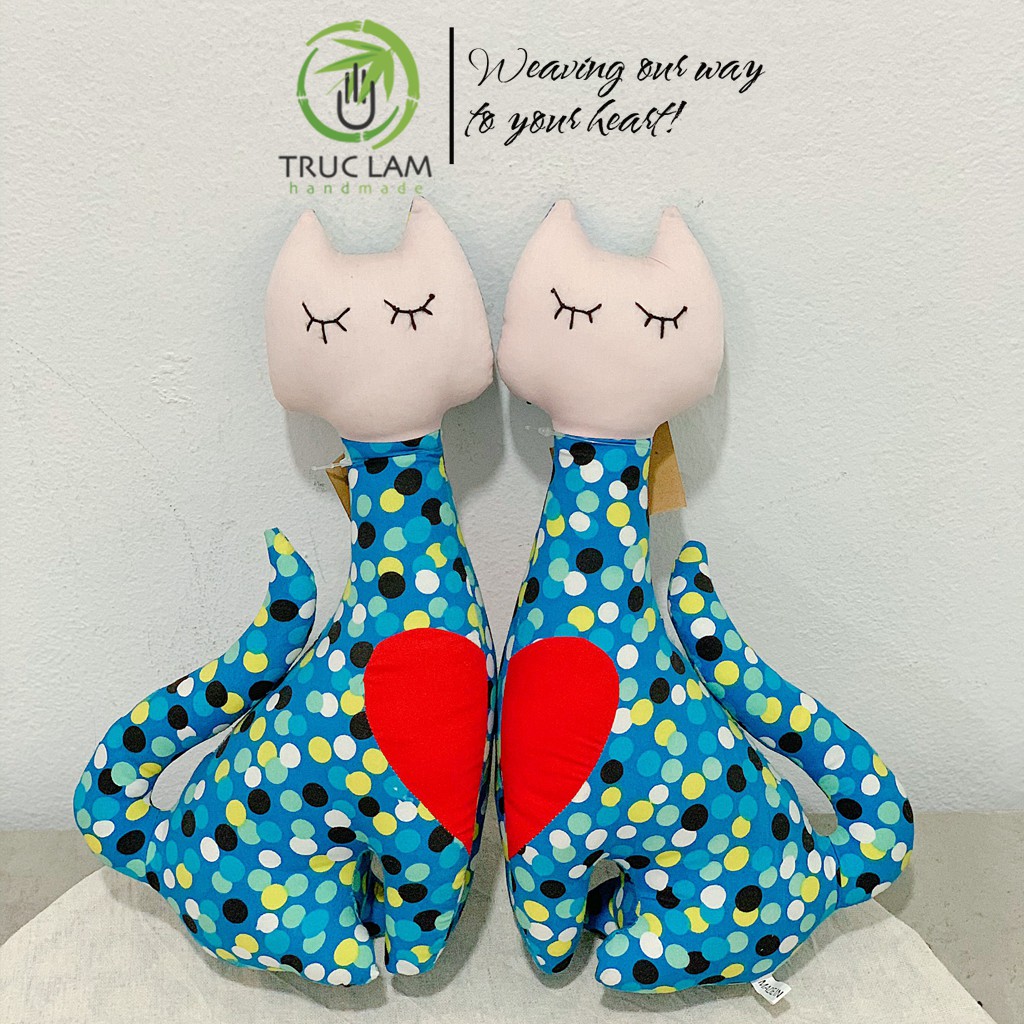 Đồ Chơi Cho Bé Thú Nhồi Bông Hình Con Mèo Ghép Đôi Trái Tim Vải Hoa Bông Gòn Cao Cấp - Trúc Lâm Handmade