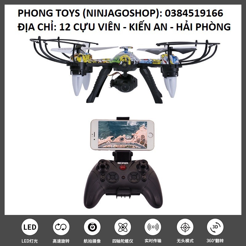 Máy Bay điều khiển từ xa gắn Camera Flycam - Máy Bay Chụp Hình , Quay Video - Kết Nối Wifi với Điện Thoại D10 NO.H235