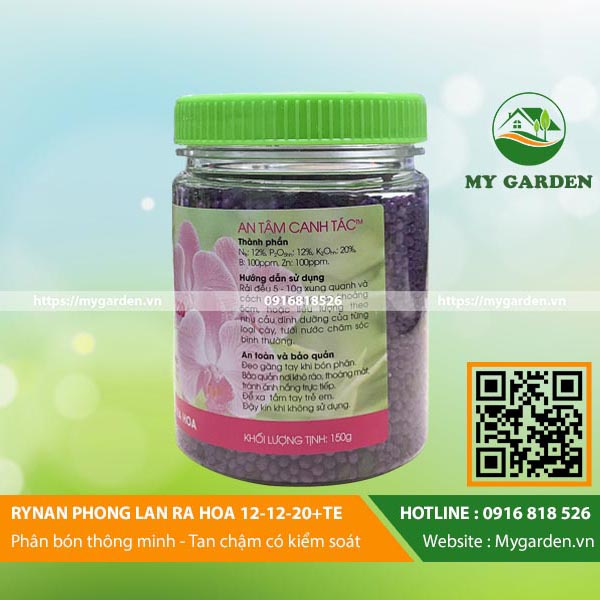 Phân tan chậm Rynan FM220 NPK 12-12-20+TE, cung cấp dinh dưỡng, dạng bột, lọ 100gr, cho lan ra hoa - Hàng chính hãng