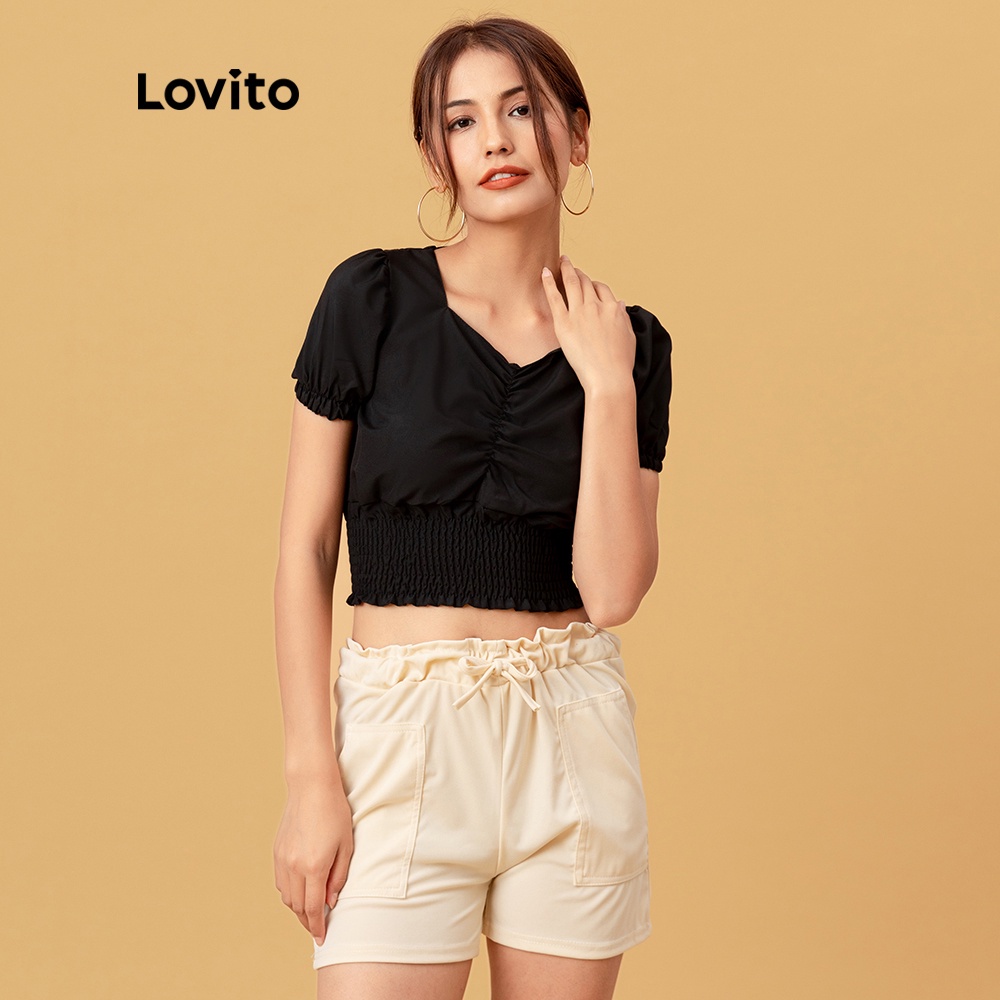 Áo kiểu Lovito tay phồng thời trang cho nữ L05279 (Màu trắng / Màu đen) | BigBuy360 - bigbuy360.vn