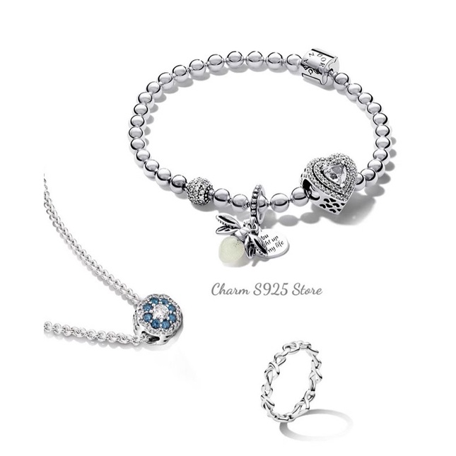 combo bộ vòng tay mix 2 hạt charm pan bạc s925 cao cấp