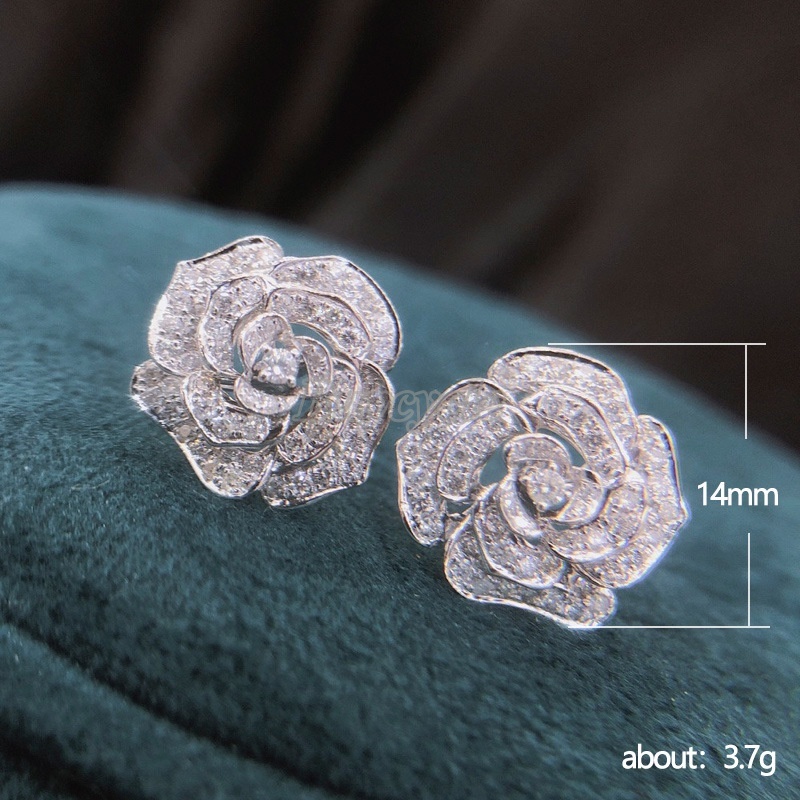 Khuyên Tai Hình Hoa Trà Rỗng Đính Đá Zircon Thời Trang Phong Cách Cổ Điển Quà Tặng Valentine