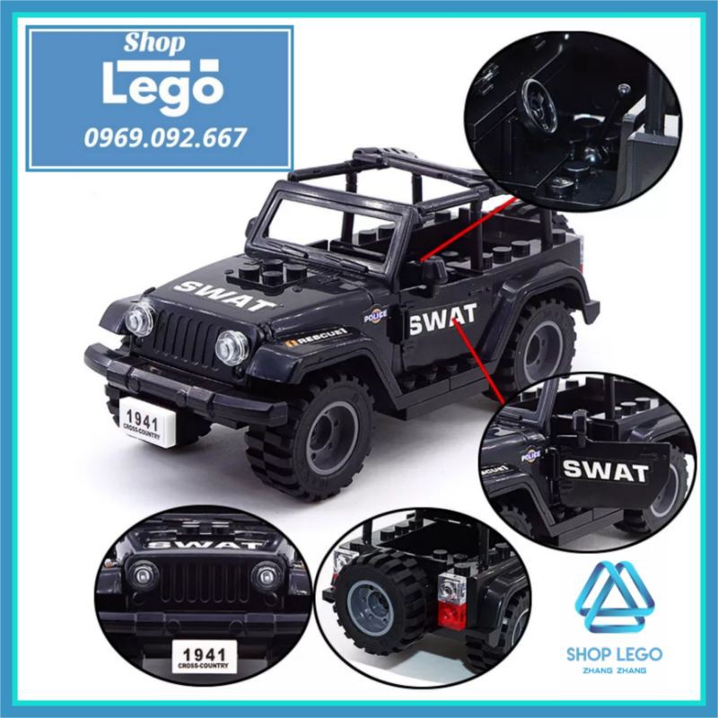 [52 hình] Xếp hình xe Zeep Quân sự SUV SWAT dùng cho lực lượng phản ứng nhanh Lego Minifigures Tbstoys Tbs J772