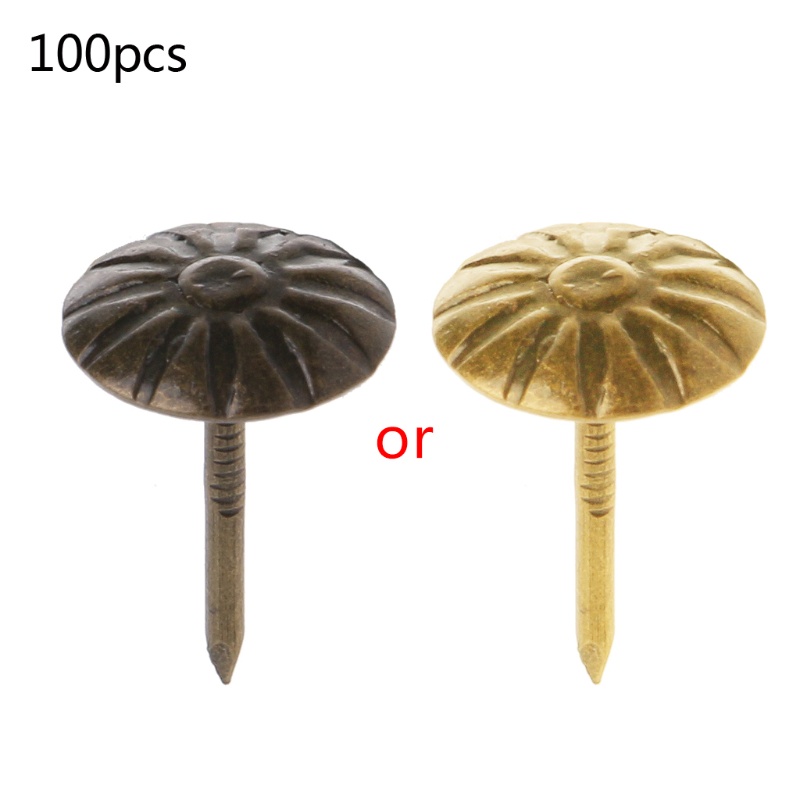 JoJo♥ 100pcs Antique Brass Upholstery Nails Tack Stud Pushpin Doornail Hardware Decor