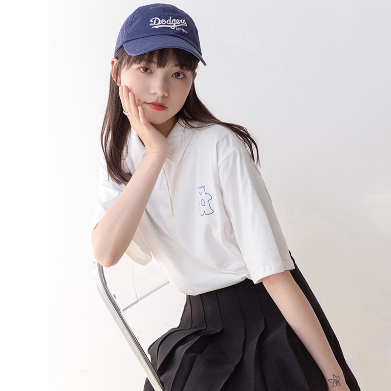 Áo Nữ Form Rộng, Áo Thun Polo Nữ Có Cổ Trụ Đẹp Chất Cotton Form Unisex In Chú Gấu Siêu Dễ Thương Cute Phô Mai QueTTQ0094