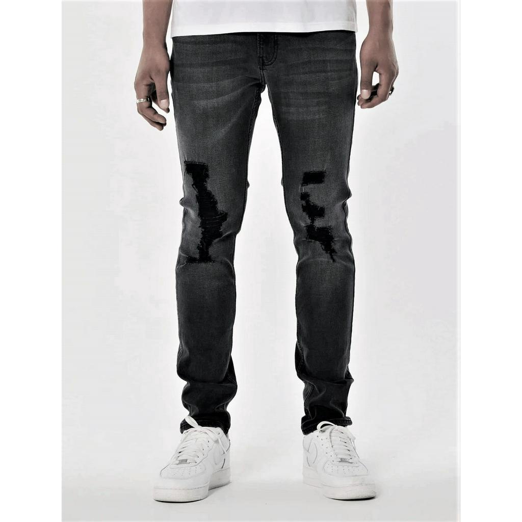 Quần Ripped skinny jeans H0IIister 1 dành cho Nam. Xám Đen Rách nhiều