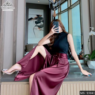 Bộ quần ống rộng xẻ tà cạp cao và áo sát nách co giãn S5041 (Video quay bởi THE QUEEN FASHION)