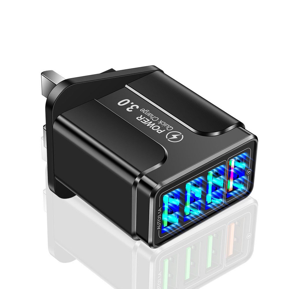 QC 3.0 3A LED Wall Charger Fast Adapter 4USB Charging Adapter Block Illuminated Travel Plug